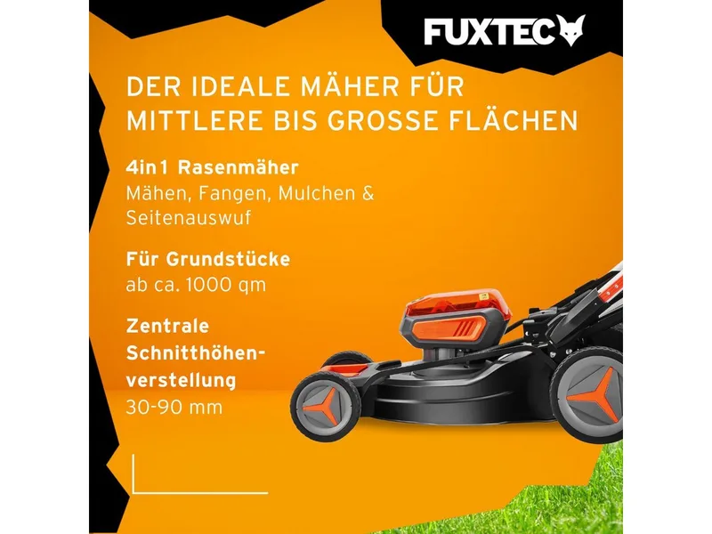 FUXTEC 40V Accu grasmaaier 51 cm FX-E2RM51 – 4-in-1 met 2x 4Ah accu, duolader, mulchfunctie en 50L opvangbak von FUXTEC – Produktbild 4 von 5