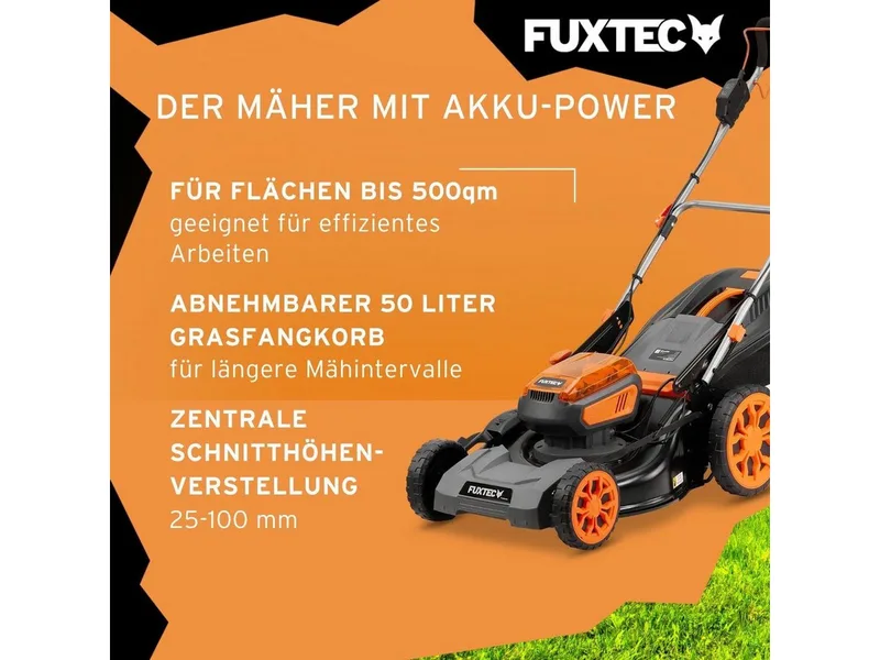 FUXTEC 40V accu grasmaaier FX-E2RM46PROSET | accu grasmaaier met aandrijving | 46 cm | 2x 5Ah accu & snellader | mulchfunctie | 50L grasopvangbak van FUXTEC – productafbeelding 4 van 5