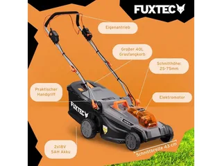 FUXTEC 40V accugrasmaaier FX-E2RM43PRO | inclusief accu en lader | FlexSpeed snelheid | 43 cm maaibreedte | aandrijving op wielen | mulchfunctie by FUXTEC – product image 2 of 5