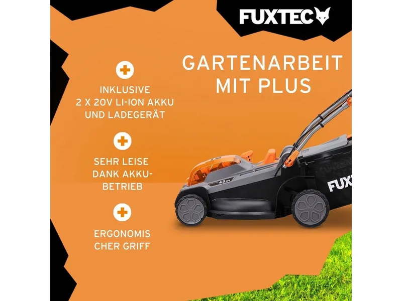 FUXTEC 40V accugrasmaaier FX-E2RM43PRO | inclusief accu en lader | FlexSpeed snelheid | 43 cm maaibreedte | aandrijving op wielen | mulchfunctie by FUXTEC – product image 3 of 5