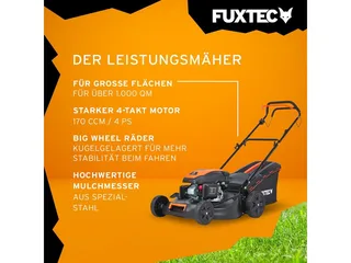 FUXTEC 4in1 Benzine Grasmaaier FX-RM5170 - 4pk/2,9kW - 51cm Maaibreedte - 7-traps Hoogteverstelling - 4-Takt - Achterwielaandrijving - 60L Grasvanger - Mulchfunctie & Zij-uitworp von FUXTEC – Produktbild 4 von 5