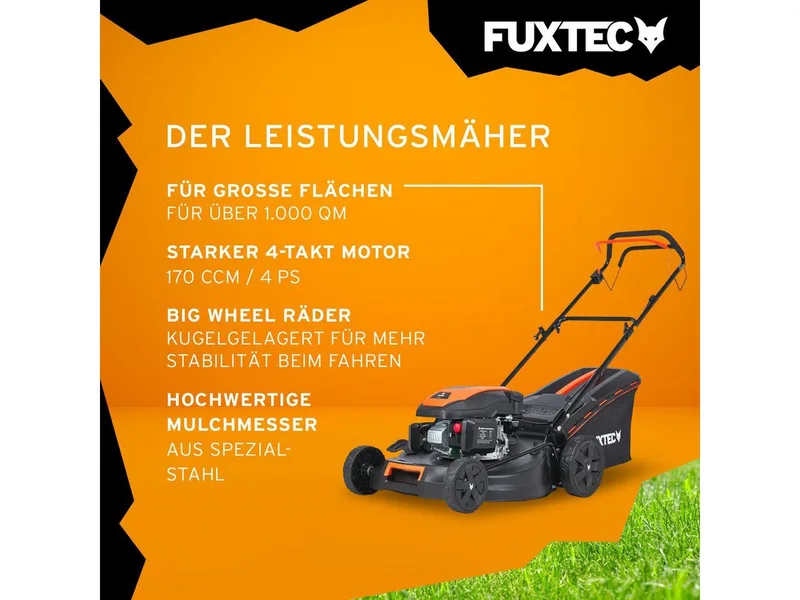 FUXTEC 4in1 Benzine Grasmaaier FX-RM5170 - 4pk/2,9kW - 51cm Maaibreedte - 7-traps Hoogteverstelling - 4-Takt - Achterwielaandrijving - 60L Grasvanger - Mulchfunctie & Zij-uitworp von FUXTEC – Produktbild 4 von 5
