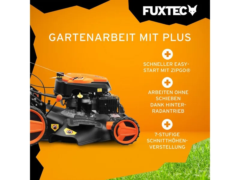 FUXTEC 4in1 Benzine Grasmaaier FX-RM5196eS - Elektrische Start - 6pk/4.4kW - 51cm Maaibreedte ,Hoogteverstelling 25mm-75mm - 4-Takt - Achterwielaandrijving, 60L Grasvanger - Mulchfunctie & Zij-uitworp de FUXTEC – image du produit 4 sur 5