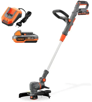 FX-E1RT20PROSET accu grastrimmer 20V met accu en oplader | Kantensnijder met draad en mes, 28 cm snijbreedte en telescoopsteel van FUXTEC – productafbeelding 1 van 5