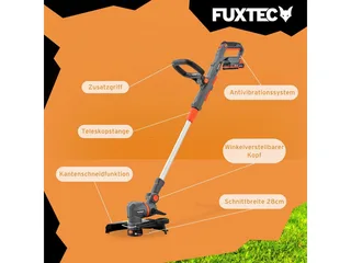 FX-E1RT20PROSET accu grastrimmer 20V met accu en oplader | Kantensnijder met draad en mes, 28 cm snijbreedte en telescoopsteel van FUXTEC – productafbeelding 2 van 5