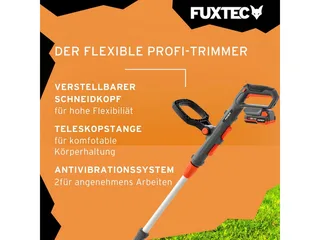 FX-E1RT20PROSET accu grastrimmer 20V met accu en oplader | Kantensnijder met draad en mes, 28 cm snijbreedte en telescoopsteel van FUXTEC – productafbeelding 4 van 5