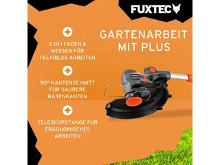 FX-E1RT20PROSET accu grastrimmer 20V met accu en oplader | Kantensnijder met draad en mes, 28 cm snijbreedte en telescoopsteel van FUXTEC – productafbeelding 3 van 5