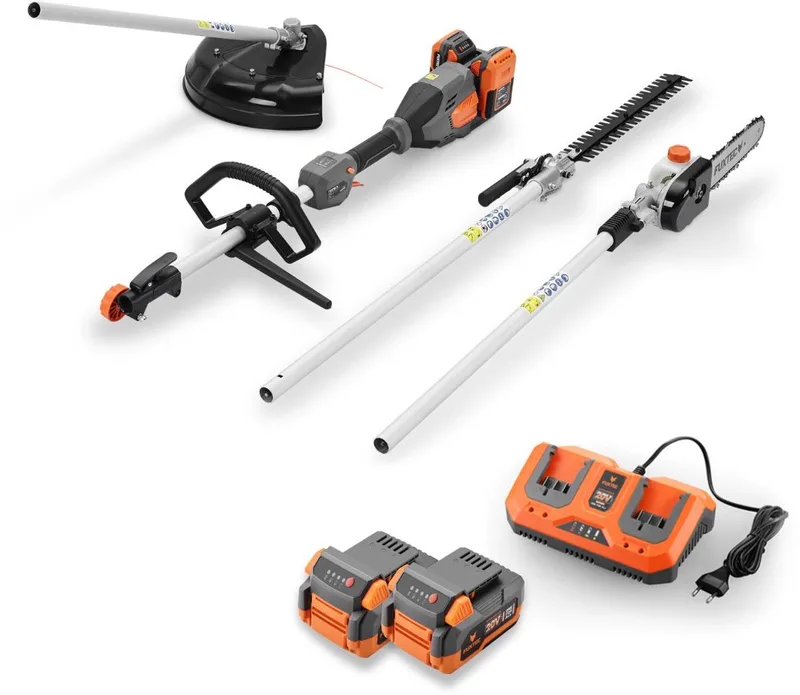 FX-E2MTSET accu multitool 40V met 2 accu’s en oplader 3-in-1 set | Grastrimmer, bosmaaier, heggenschaar en kettingzaagopzetstuk von FUXTEC – Produktbild