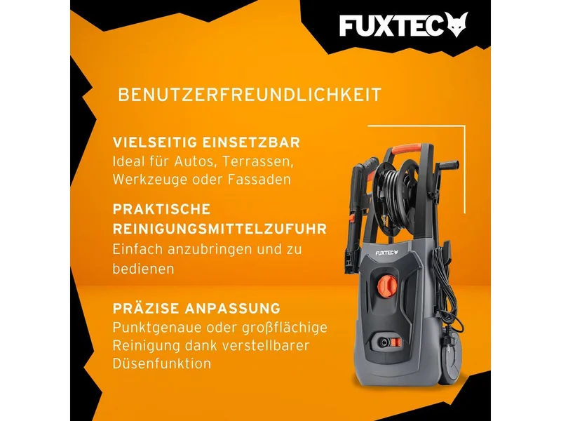 FX-HDR1800 hogedrukreiniger - 1800 W, 130 bar, 420 L/u, verstelbaar mondstuk, slang van 6 m, reinigingsmiddelentank de FUXTEC – image du produit 3 sur 5