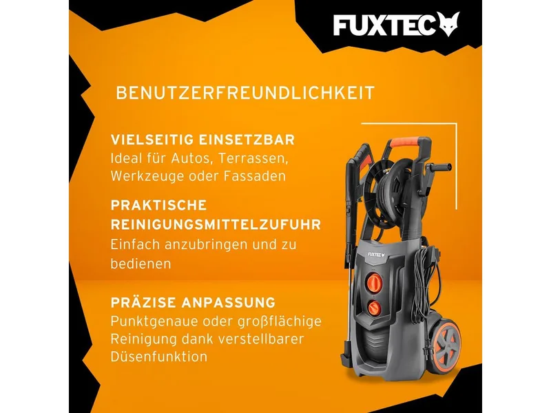 FX-HDRP2500 Hogedrukreiniger 2500W, 195 bar, 7,8 L/min, 468 l/u, slanghaspel, reinigingstank de FUXTEC – image du produit 3 sur 5