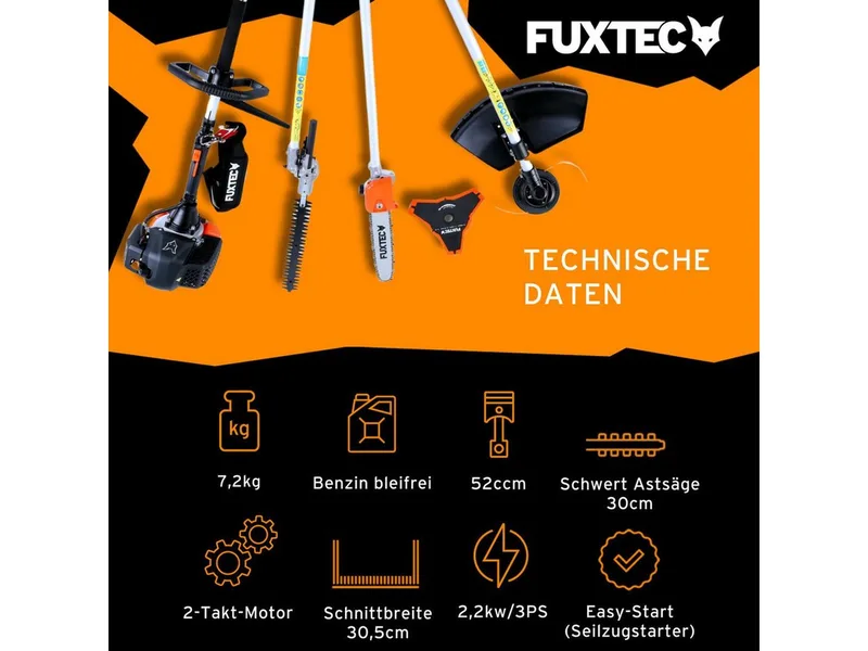 FX-MT152 Benzine Multitool 4-in-1 – Bosmaaier, Heggenschaar, Kettingzaag & Stokzaag – 52cc 2-takt – Inclusief draaggordel van FUXTEC – productafbeelding 2 van 5
