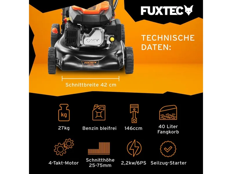 FX-RM4346 Benzine Grasmaaier – 3-in-1 – 43 cm – Zelfrijdend met Achterwielaandrijving – Mulchfunctie & 40L Opvangbak – Big Wheels by FUXTEC – product image 2 of 5
