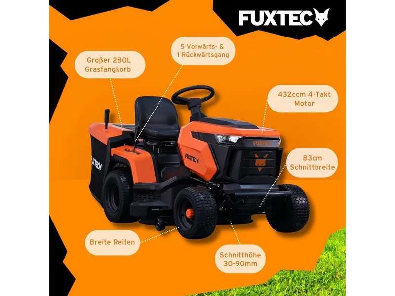 FX-RMT84M zitmaaier met een maaibreedte van 83 cm, 6-traps maaihoogteverstelling, grasvangvoorziening van 280 liter, hydrostatische transmissie. van FUXTEC – productafbeelding 5 van 5