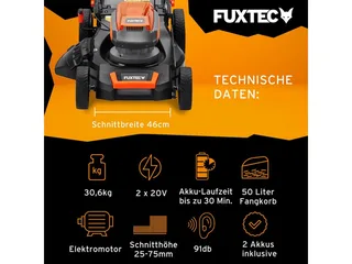 grasmaaier elektrisch FX-RME43, 43cm, 45L, hoogte 25-75mm, 1200W, 12kg, duw, bak inbegrepen, ideale tuin 220V fra FUXTEC – produktbillede 2 af 5