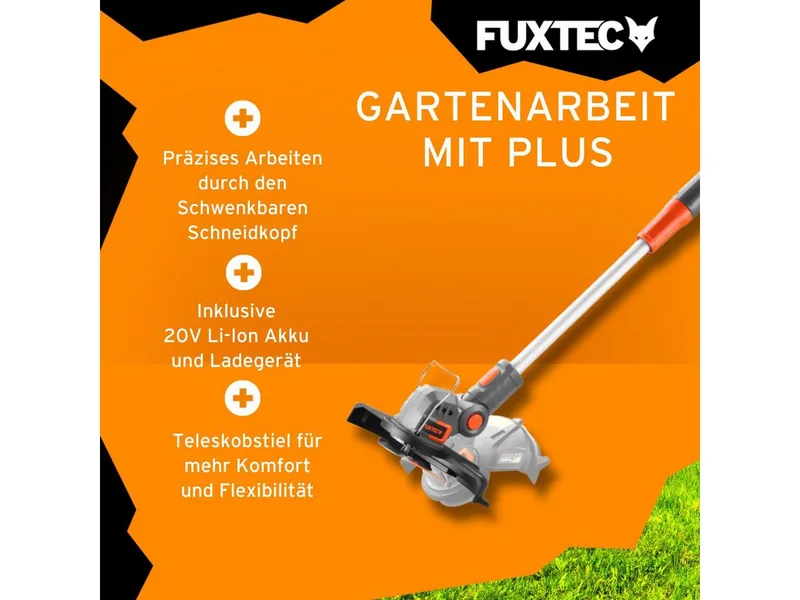 grastrimmer met accu 20V FX-E1RT20 Elektrische bosmaaier incl. 2Ah Li-Ion accu & lader - maaibreedte 25 cm by FUXTEC – product image 3 of 5