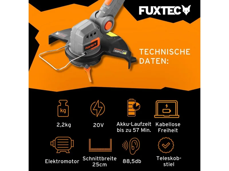 grastrimmer met accu 20V FX-E1RT20 Elektrische bosmaaier incl. 2Ah Li-Ion accu & lader - maaibreedte 25 cm by FUXTEC – product image 2 of 5