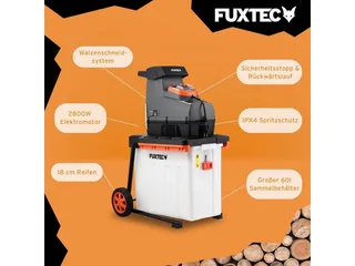 Häcksler FX-EGH2800B, 44 cm max. Astdurchmesser, 2800W, Walzenschneidsystem, 60L Fangbox van FUXTEC – productafbeelding 5 van 5