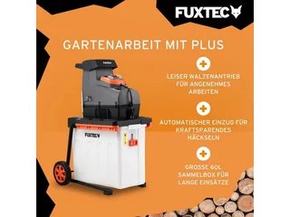 Häcksler FX-EGH2800B, 44 cm max. Astdurchmesser, 2800W, Walzenschneidsystem, 60L Fangbox van FUXTEC – productafbeelding 3 van 5