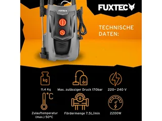 hogedrukreiniger FX-HDR2200 - 2200W, 170 bar, 450 L/u, turbomondstuk, reinigingsmiddelentank, 8m slang van FUXTEC – productafbeelding 2 van 5