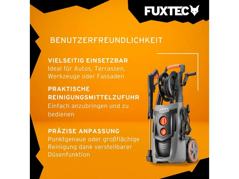 hogedrukreiniger FX-HDR2200 - 2200W, 170 bar, 450 L/u, turbomondstuk, reinigingsmiddelentank, 8m slang van FUXTEC – productafbeelding 3 van 5