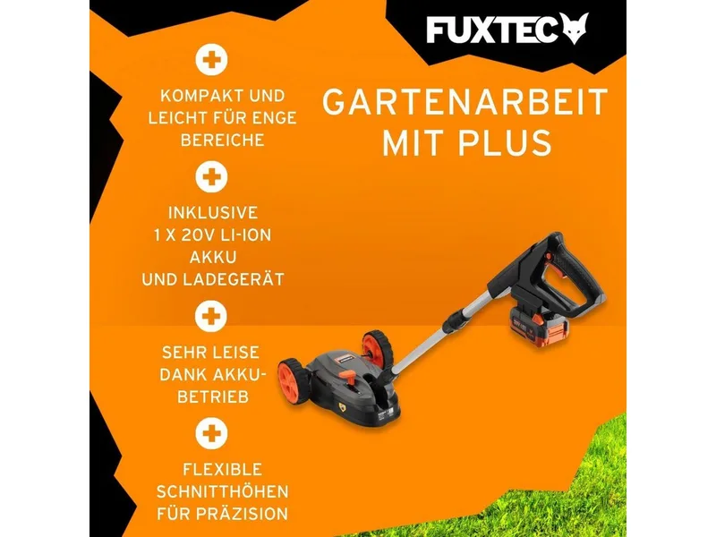 Snoerloze Einhand Gazonmaaier accu FX-E1RMEH20-SET – Compacte Grasmaaier – 20V Accu met Lader – 220 mm Maaibreedte – 300 W – 3-voudige Maaihoogteverstelling 30–50 mm – Flexibele Kogelkopbediening by FUXTEC – product image 4 of 5