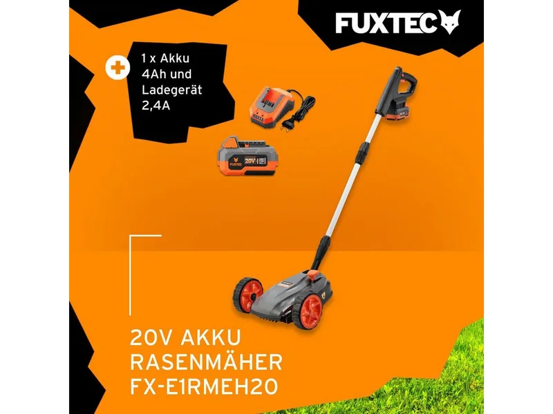 Snoerloze Einhand Gazonmaaier accu FX-E1RMEH20-SET – Compacte Grasmaaier – 20V Accu met Lader – 220 mm Maaibreedte – 300 W – 3-voudige Maaihoogteverstelling 30–50 mm – Flexibele Kogelkopbediening by FUXTEC – product image 2 of 5