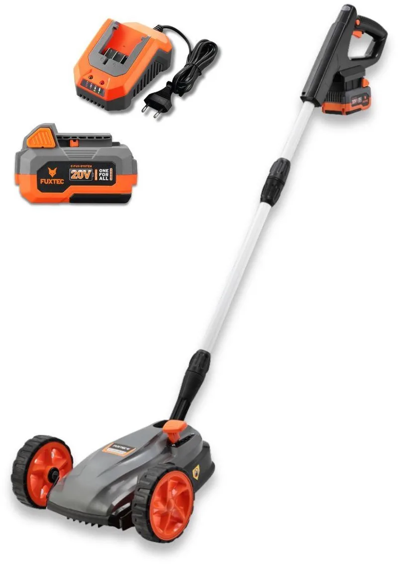 Snoerloze Einhand Gazonmaaier accu FX-E1RMEH20-SET – Compacte Grasmaaier – 20V Accu met Lader – 220 mm Maaibreedte – 300 W – 3-voudige Maaihoogteverstelling 30–50 mm – Flexibele Kogelkopbediening by FUXTEC – product image 1 of 5