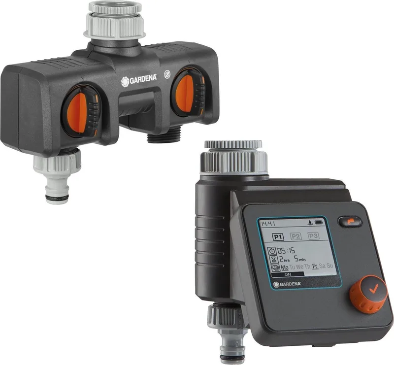 BESPROEIINGSCOMPUTER SET SELECT CONTROL MET 2-WEG WATERVERDELER van Gardena – productafbeelding