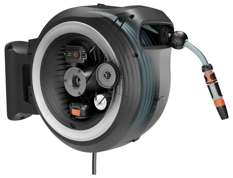PowerRoll XL Accu-slanghaspel Solo - Grijs-wit - 40 m de Gardena, Blanc – image du produit 2 sur 2