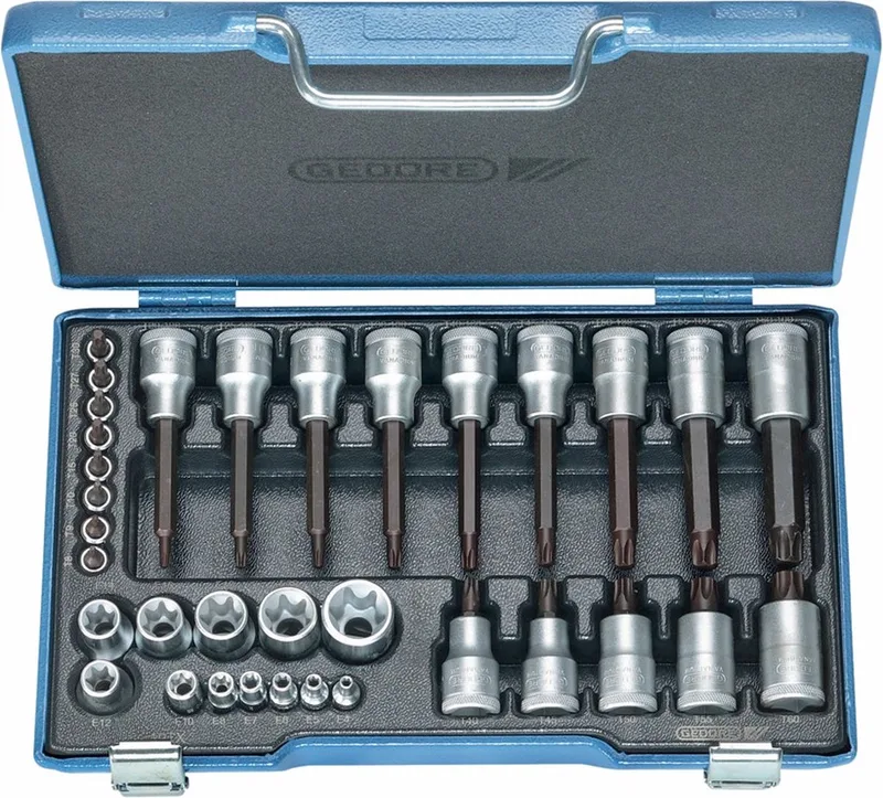 19 TX 20 6129440 Dopsleutel-bitinzetset 1/4 (6.3 mm), 1/2 (12.5 mm) 34-delig de Gedore, Kleurloos – image du produit