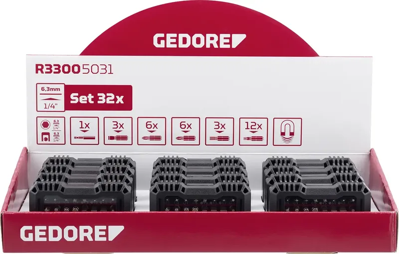 Display 12xBit-Box 1/4 SL+PH+PZ+TX 32tlg R33009032 Bit-Box 12fach 1/4 (6.3 mm) de Gedore – image du produit 1 sur 2