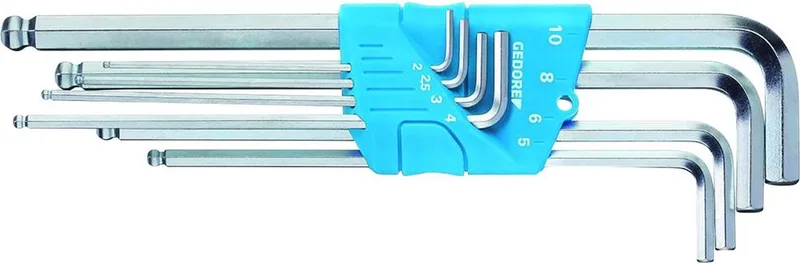 SB H 42 KEL-88 Zeskant Haakse schroevendraaierset 2 mm, 2.5 mm, 3 mm, 4 mm, 5 mm, 6 mm, 8 mm, 10 mm fra Gedore, Kleurloos – produktbillede