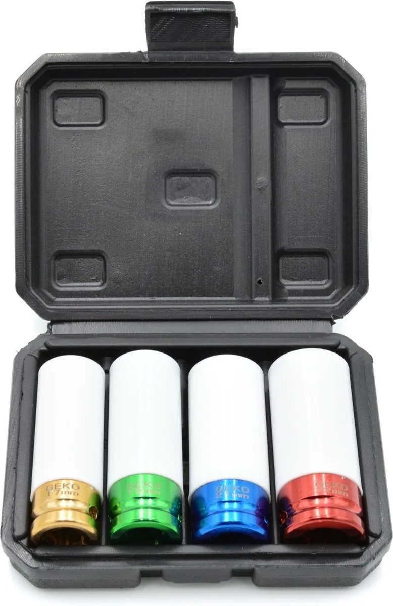 Alloy velgen dopsleutelset - Cr-Mo staal - Beschermende hulzen - 4 stuks fra GEKO, Blå – produktbillede