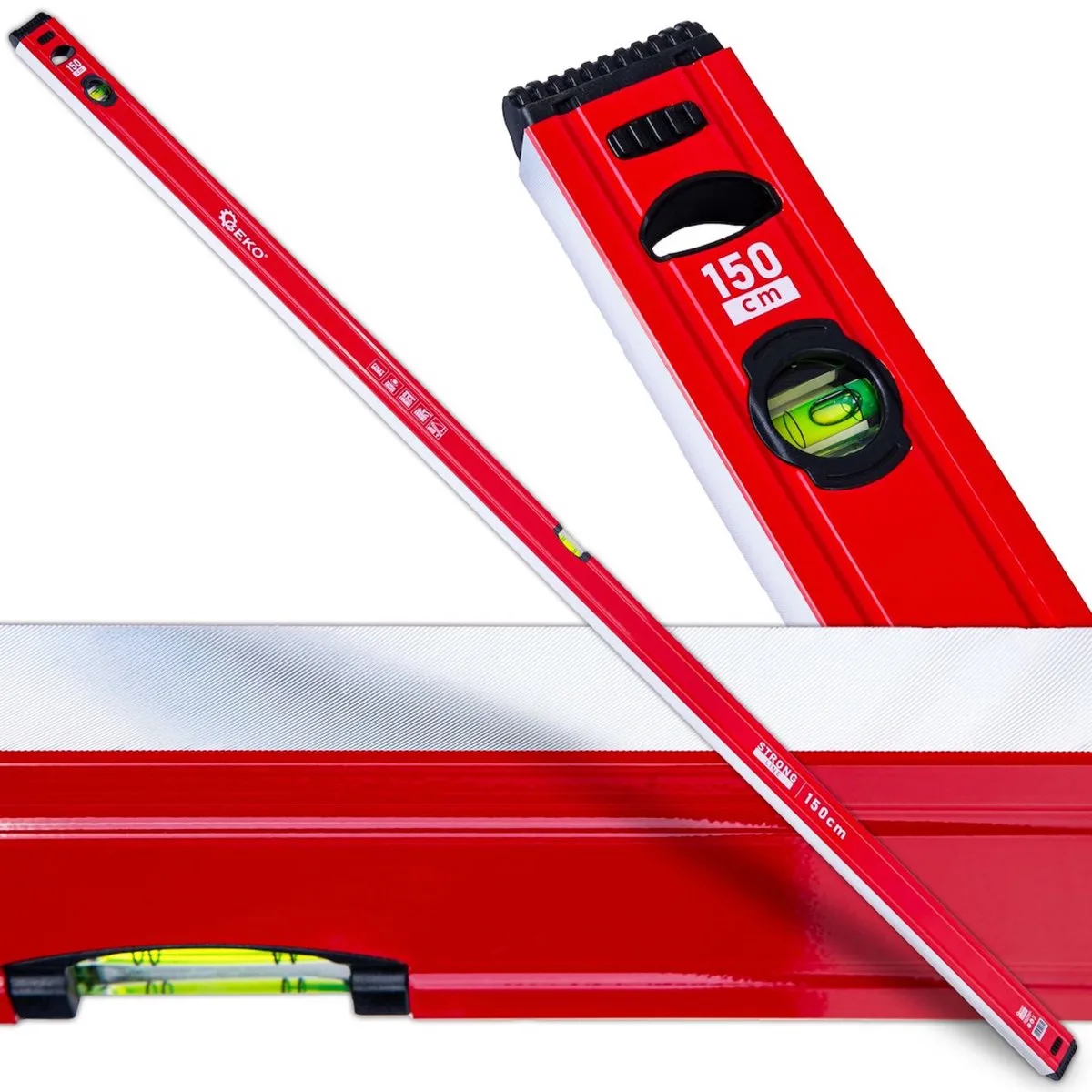 Aluminium waterpas 150 cm met magneet, 2 libellen en schokdoppen, rood de GEKO – image du produit