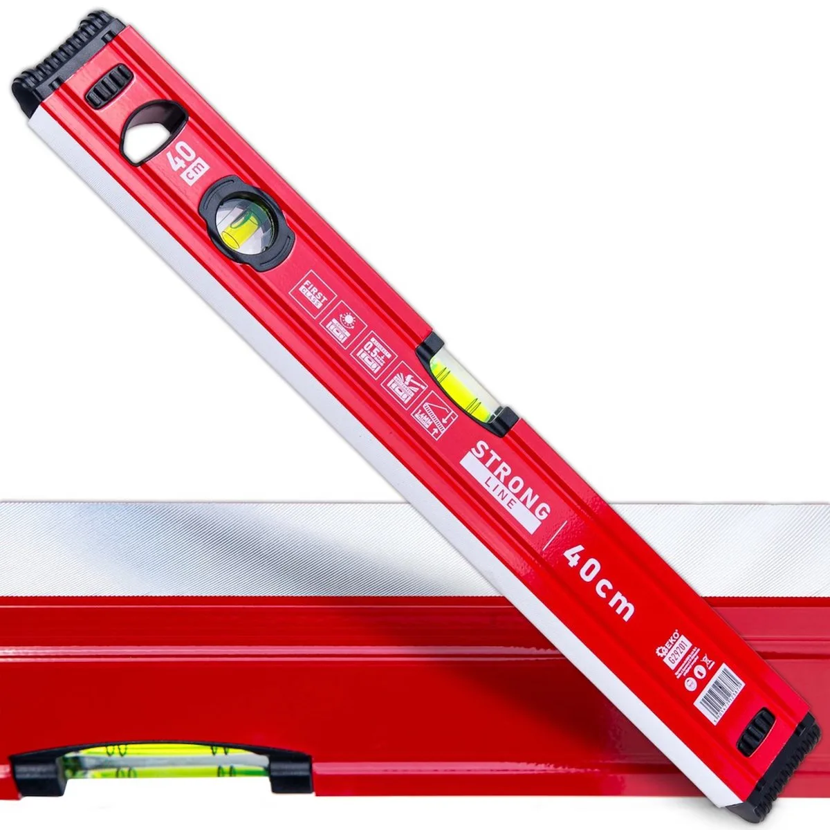 Aluminium waterpas 400 mm met sterke magneet, 2 libellen en rubber eindkappen fra GEKO – produktbillede