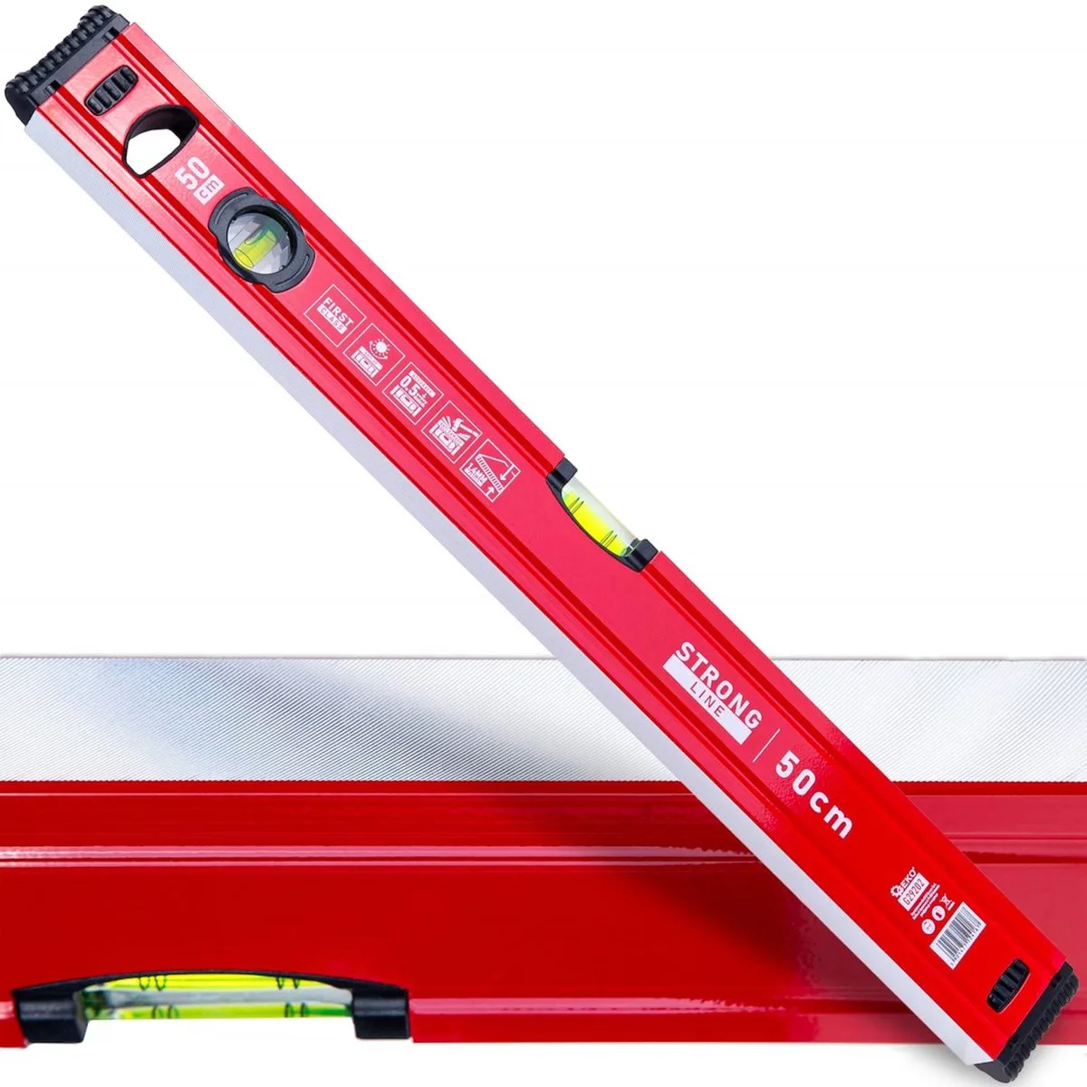 Aluminium waterpas 500 mm met sterke magneet, 2 libellen en rubber eindkappen von GEKO – Produktbild