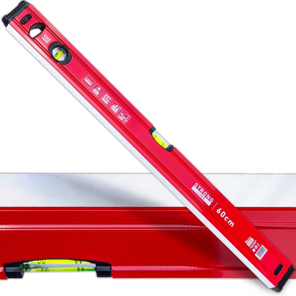 Aluminium waterpas 600 mm met sterke magneet, 2 libellen en rubber eindkappen fra GEKO – produktbillede