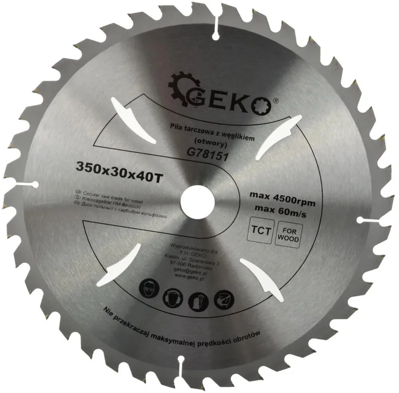 Cirkelzaagblad - Houtbewerking - Koelgaten - 350 mm - 40 Tanden de GEKO – image du produit