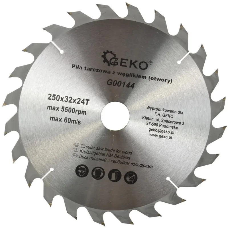 Cirkelzaagblad - Tungsten Carbide - 250 mm - 24 Tanden - Voor Houtbewerking de GEKO – image du produit