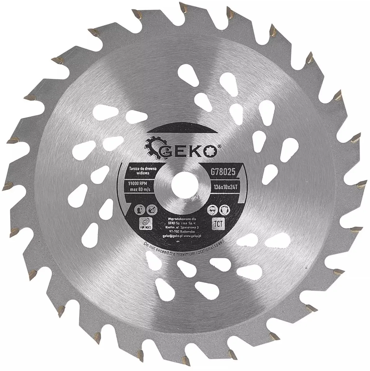 Cirkelzaagblad voor hout - staal met hardmetalen tanden - 136 mm, asgat 10 mm, 24 tanden met koelgaten - zilver - voor accuhandcirkelzagen, zuiver zagen fra GEKO – produktbillede