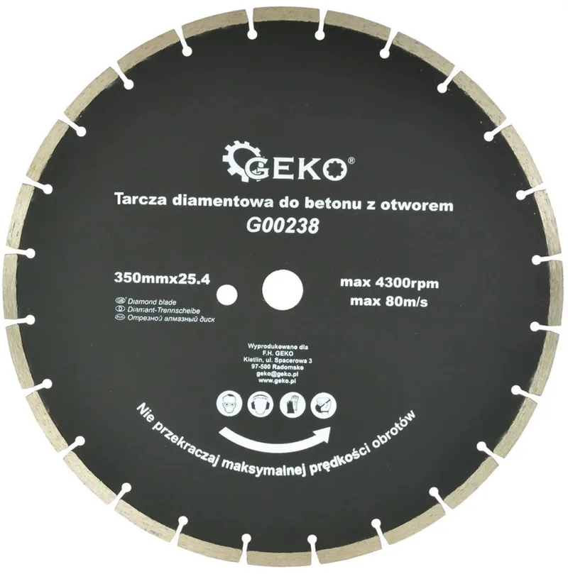 Diamantschijf - Gesegmenteerde Rand - 350 mm - Extra Gat - Voor Steen en Beton von GEKO – Produktbild