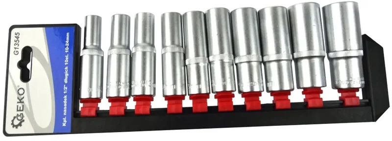 Diepe dopsleutelset - 6-punts - 10-24 mm - 10-delig - Chroom Vanadium de GEKO, Bleu – image du produit