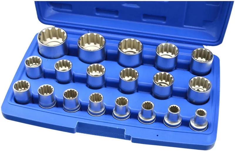 Dopsleutelset - 19-delig - 8-32 mm - Duurzaam Chroom Vanadium - Geschikt voor 6 en 12 punt inserts van GEKO, Blauw – productafbeelding