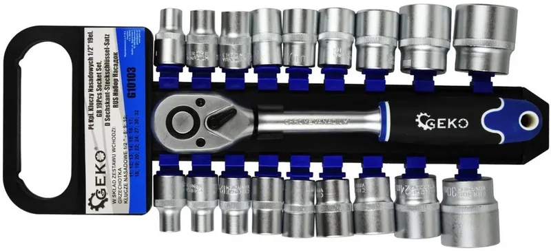 Dopsleutelset - 19-delig - CrV Staal - 8-32 mm - 1/2" Aandrijving by GEKO, Silver – product image