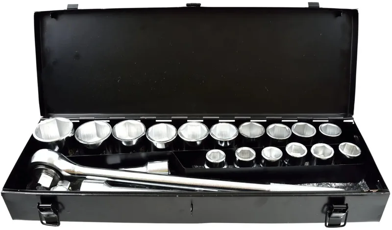 Dopsleutelset - 6-punts - 19-50 mm - 21-delig - Metalen koffer by GEKO, Black – product image