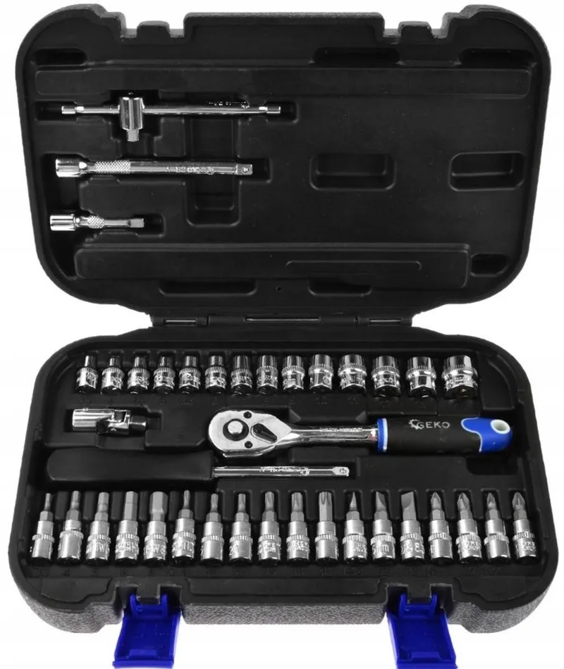 Duurzame dopsleutelset - 38-delig - Ergonomische ratel - Chroom vanadium staal by GEKO, Blue – product image
