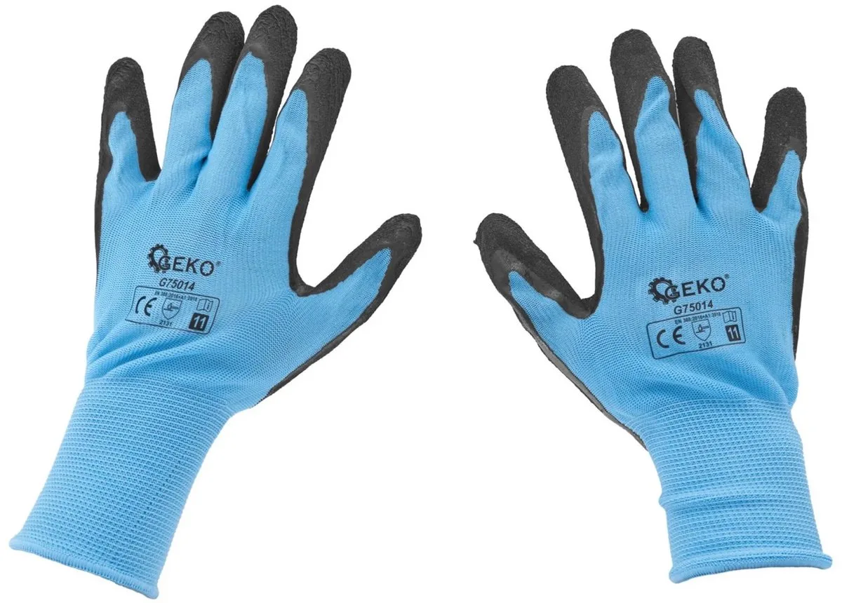 Elastische werkhandschoenen - latex coating - blauw - 12 stuks de GEKO, Bleu, 11 – image du produit