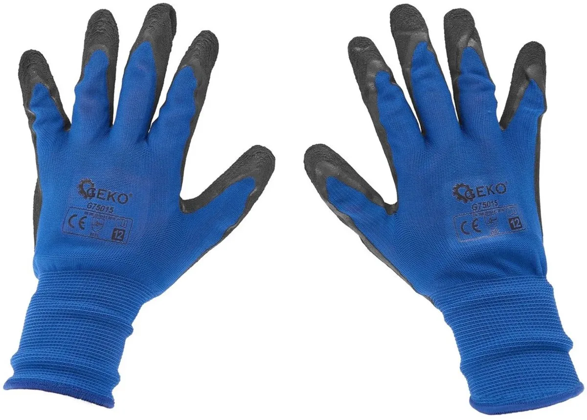 Elastische werkhandschoenen - latex coating - donkerblauw - 12 stuks de GEKO, Bleu, 12 – image du produit