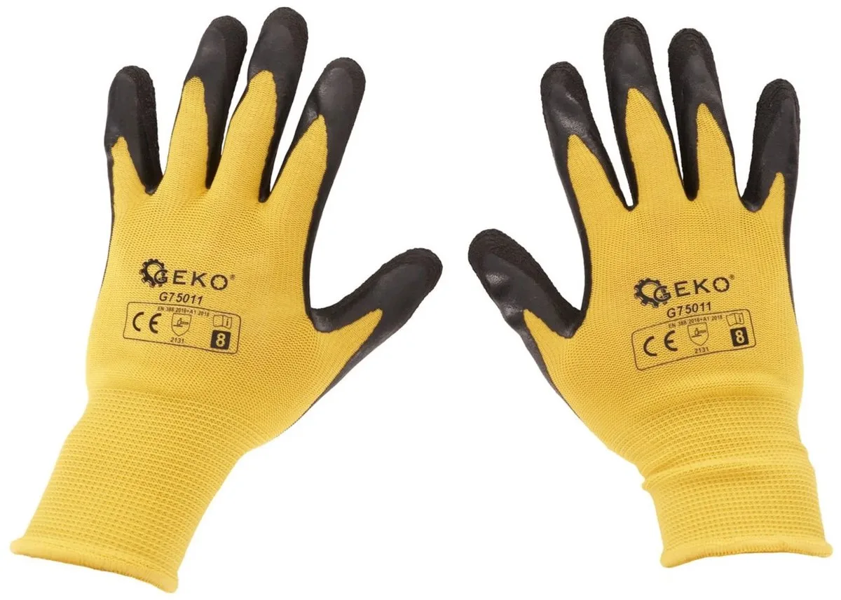 Elastische werkhandschoenen - latexcoating - geel - 12 stuks de GEKO, Orange, 8 – image du produit