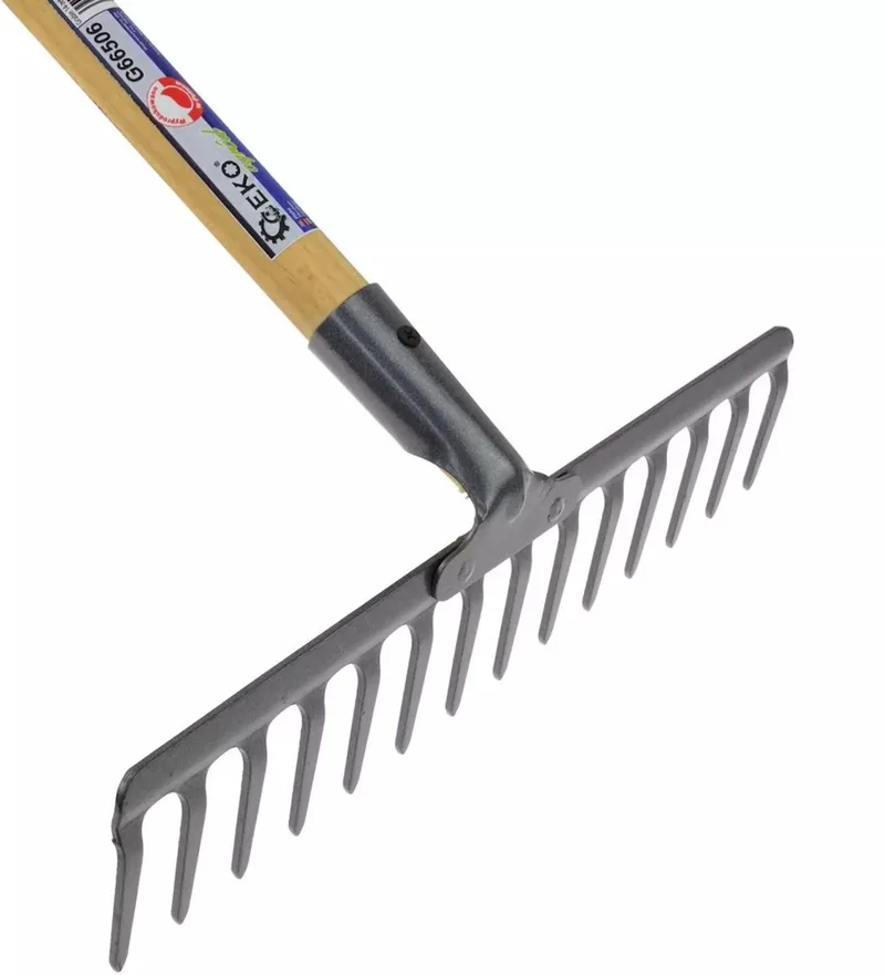 GEKO 14-tands hark - Houten steel - Geschikt voor tuinwerk en bladeren verzamelen fra GEKO – produktbillede